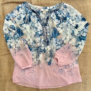 Vintage America Blues Lightweight Meshy Long Sleeve Floral Spring Top